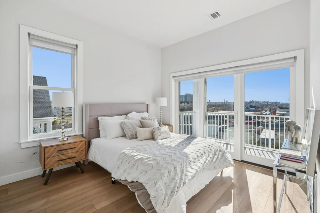 bedroom with expansive windows
